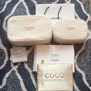 Chanel Cream and Gold Accessory Set(makeup bags large medium and small) all new